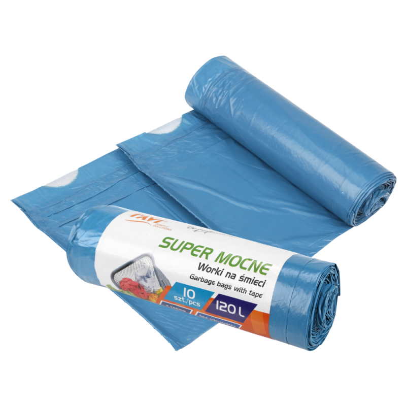 Worki na śmieci z taśmą 120 l / 10 szt. LDPE niebieskie