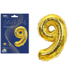 Balon foliowy CYFRA 9, 60 cm – złoty