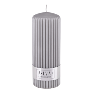 Świeca ryflowana ALVA 60 × 150 mm – kolor szary