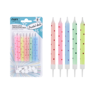 Zestaw świeczek urodzinowych PASTEL DOTS 8 szt.